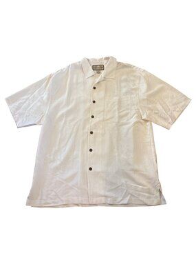 Jamaica Jaxx Shirt Mens Lg White Jacquard Floral 100% Silk Short Sleeve Button